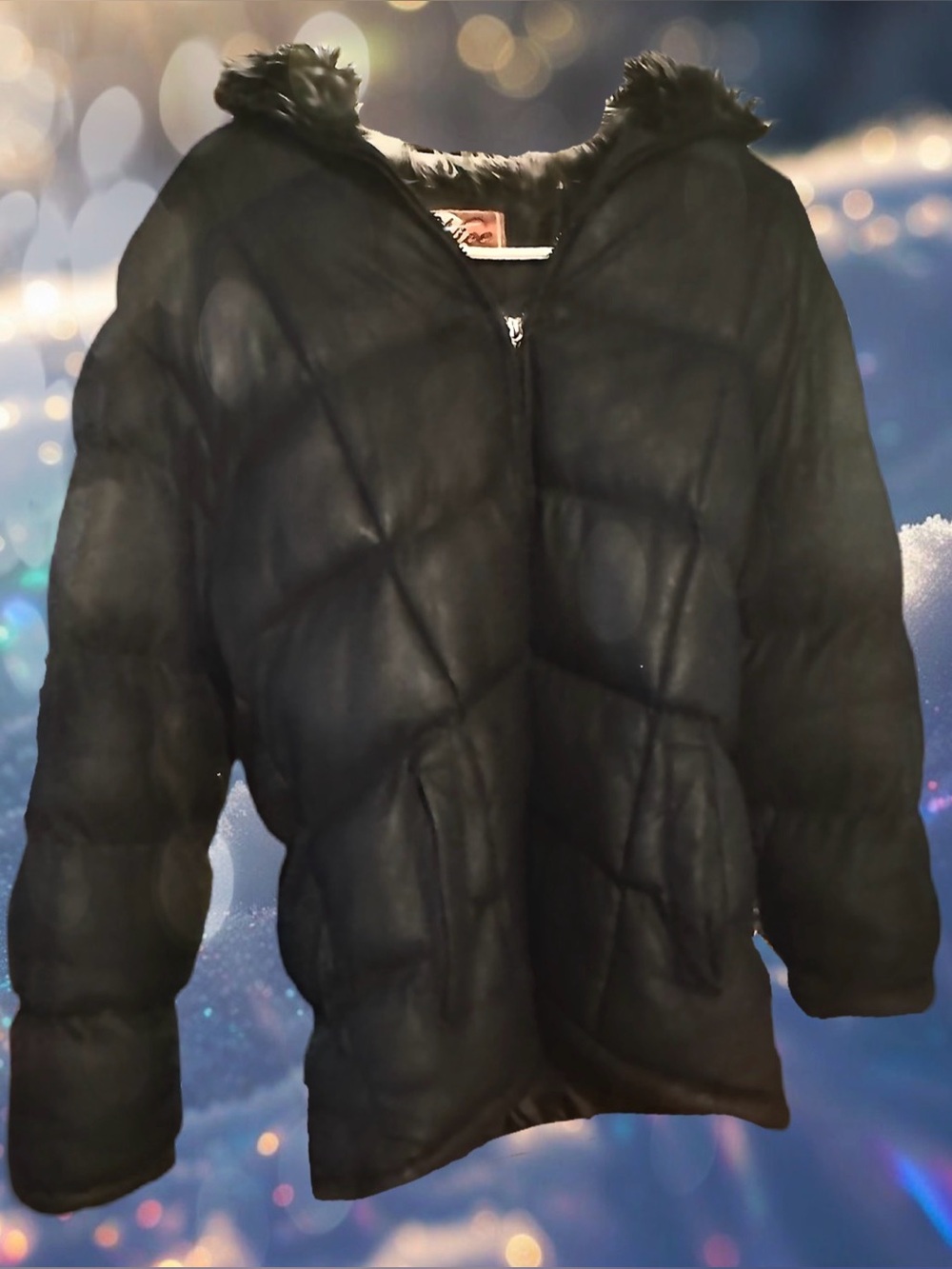 Black Quilted Puff Jacket with Faux Fur Collar